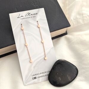 La Meno Rose Gold Dangling Chain Earrings Made In The USA